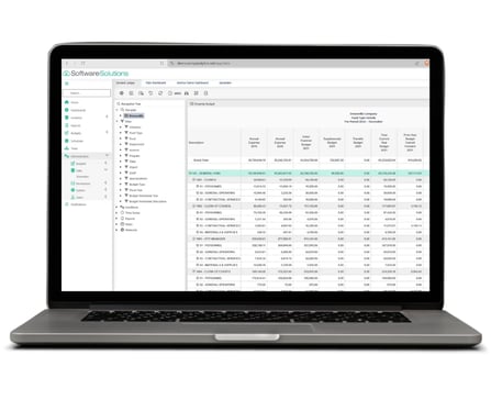 VIP Analytics financial software solutions for budgeting books open on a laptop screen